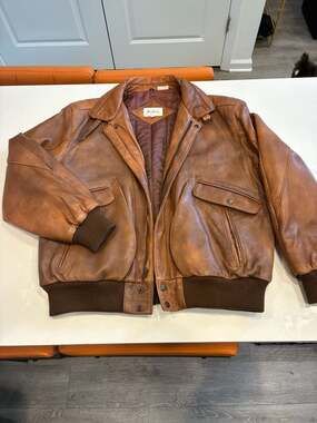 Adam Spencer Vintage Brown Leather Flight Bomber Jacket Size 44R